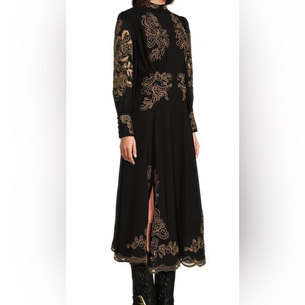REBA Crepe Embroidered Paisley long sleeve Dress